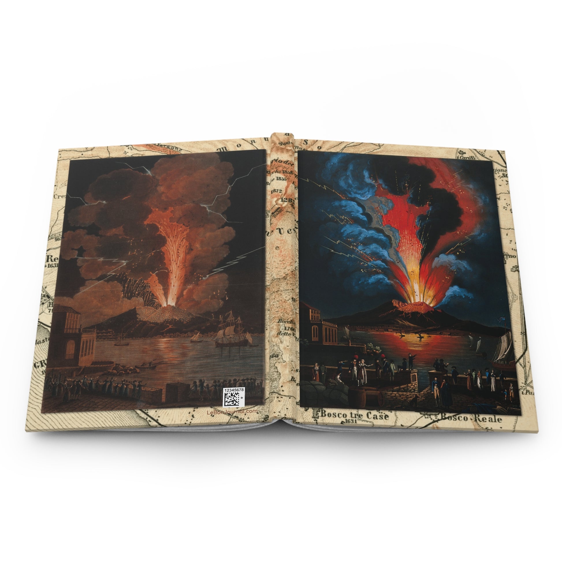 Vesuvius hardcover journal spine and full-wrap d'Anna 1779 aquatint colored engraving Grand Tour Naples - LeBonJournal