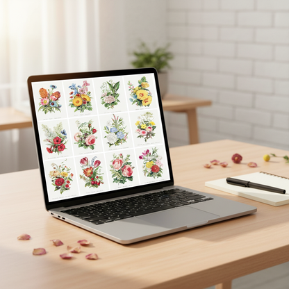 Robert Tyas 1896 Language of Flowers Victorian floral emblems digital collection displayed on laptop at modern desk - LeBonJournal