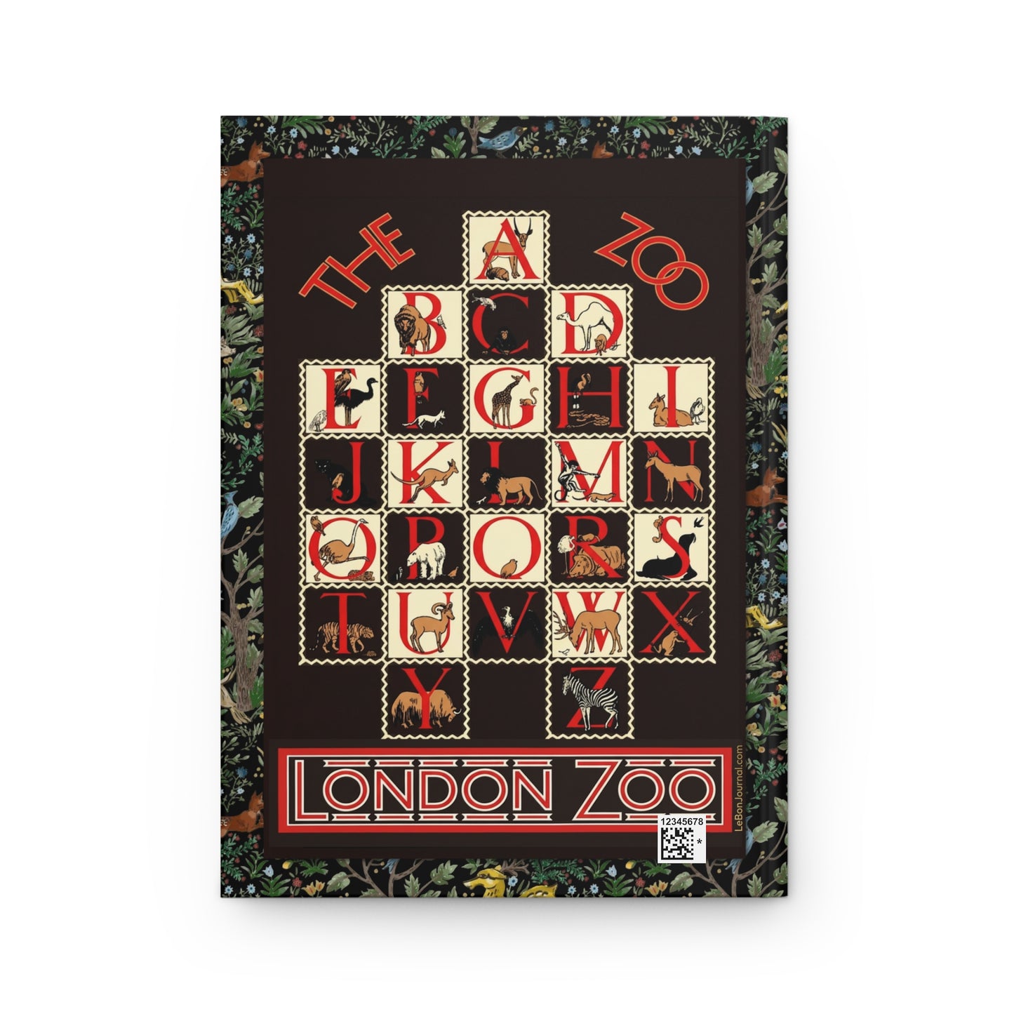 Victorian menagerie back cover completing full-wrap panoramic scene of Zoological Gardens Regent's Park, William Spooner Alphabet of Nature c.1844 - LeBonJournal