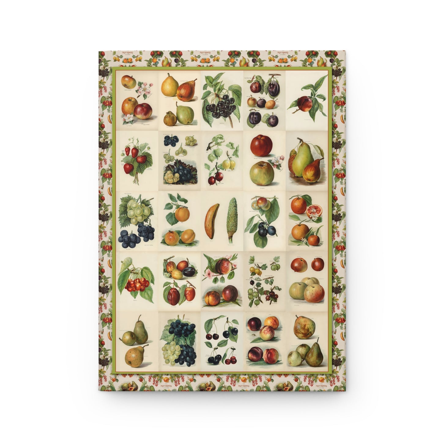 Victorian orchard mosaic front cover with apples, pears, peaches, berries and grapes, Miss May Rivers chromolithograph 1891 - LeBonJournal