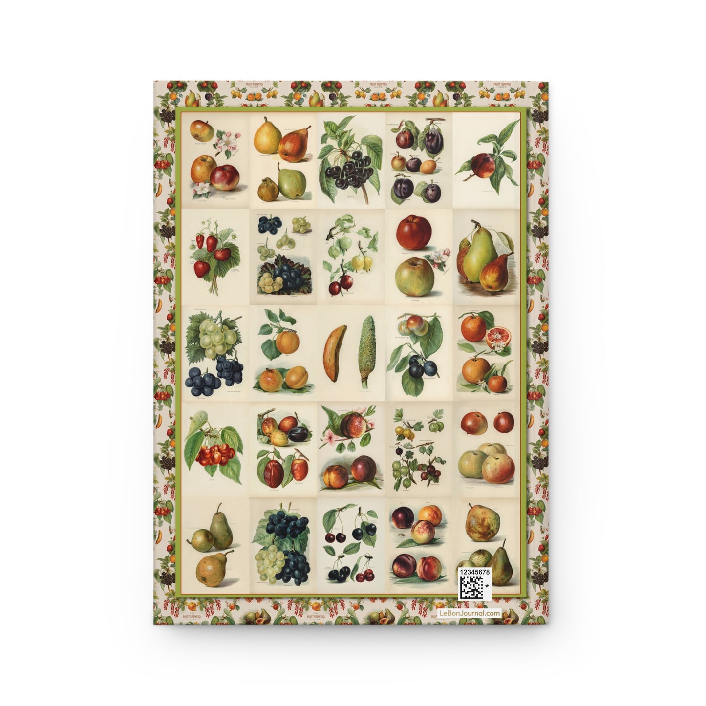 Victorian orchard mosaic back cover with citrus, stone fruits and flowers, Miss May Rivers Fruit Grower's Guide 1891 - LeBonJournal