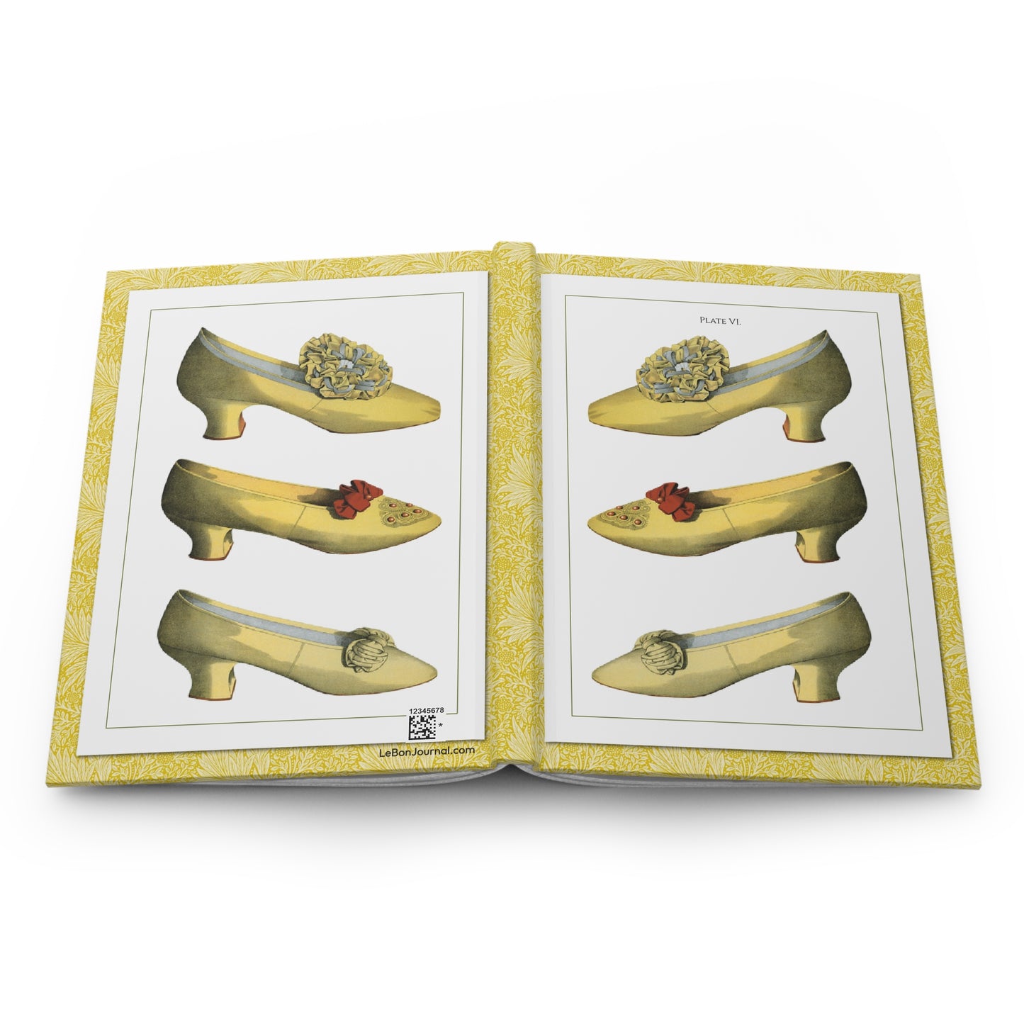 Victorian shoes hardcover journal spine full-wrap T. Watson Greig 1900 yellow satin Plate VI - LeBonJournal
