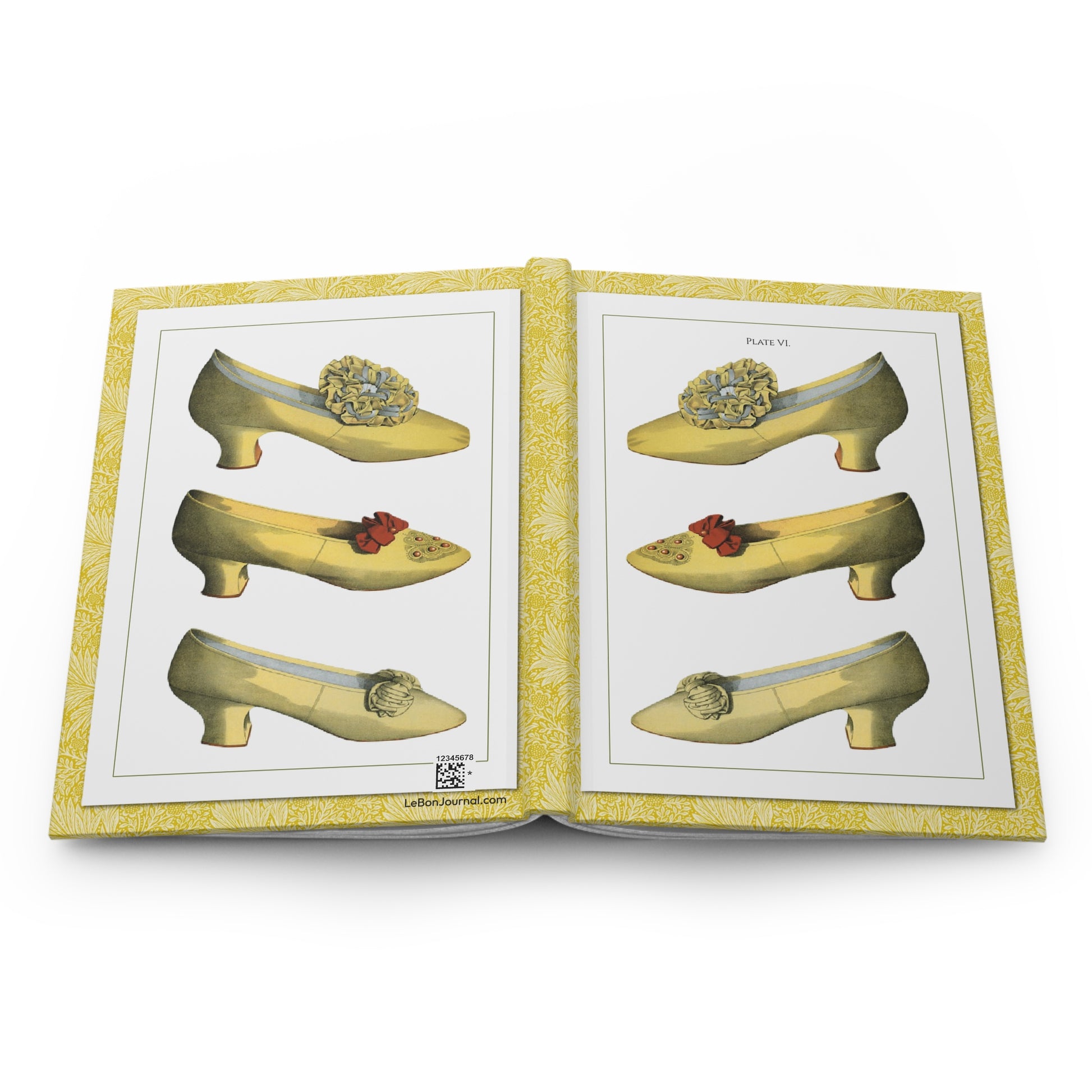 Victorian shoes hardcover journal spine full-wrap T. Watson Greig 1900 yellow satin Plate VI - LeBonJournal
