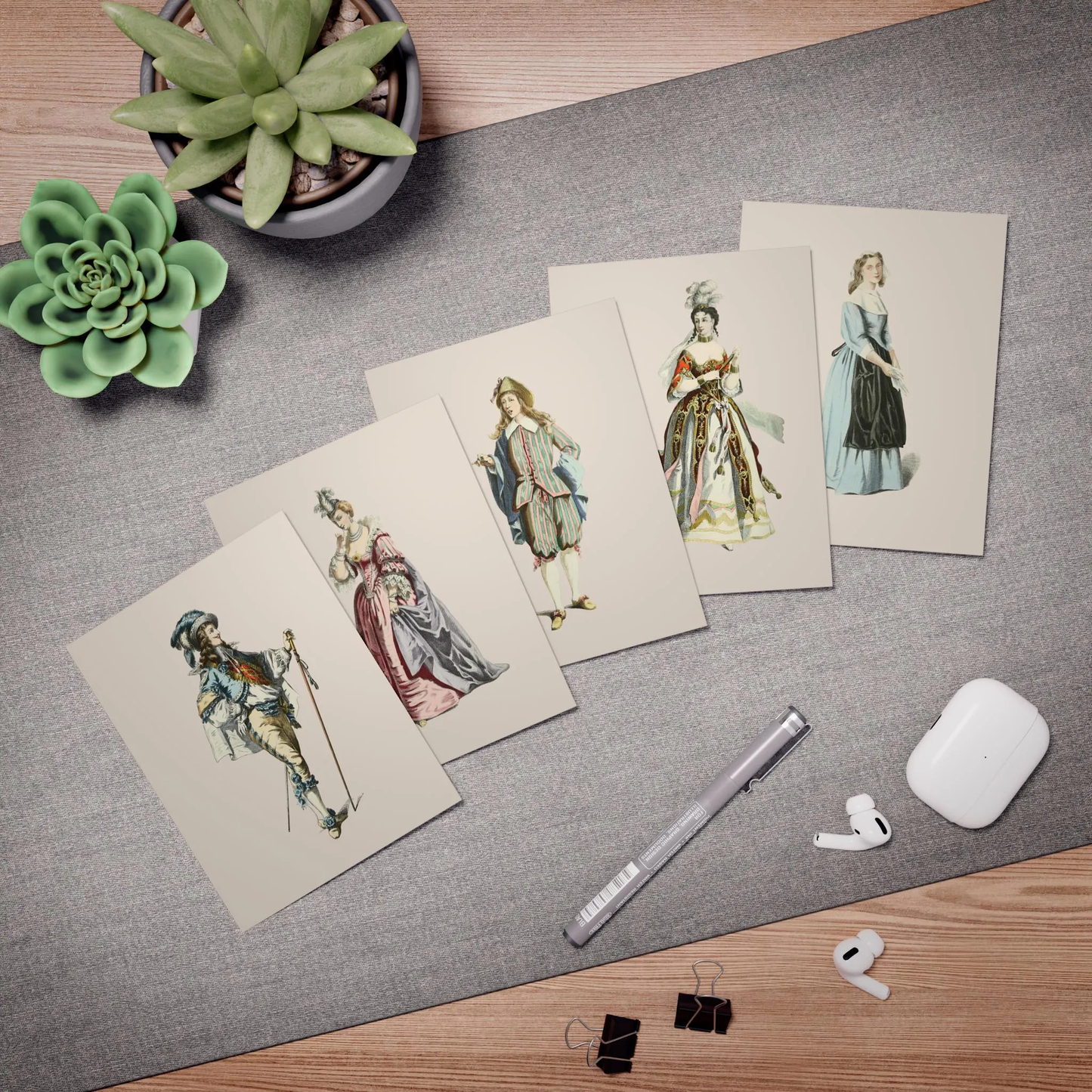 Vintage-style postcards printed with Molière's theatrical characters from 1868 edition - LeBonJournal
