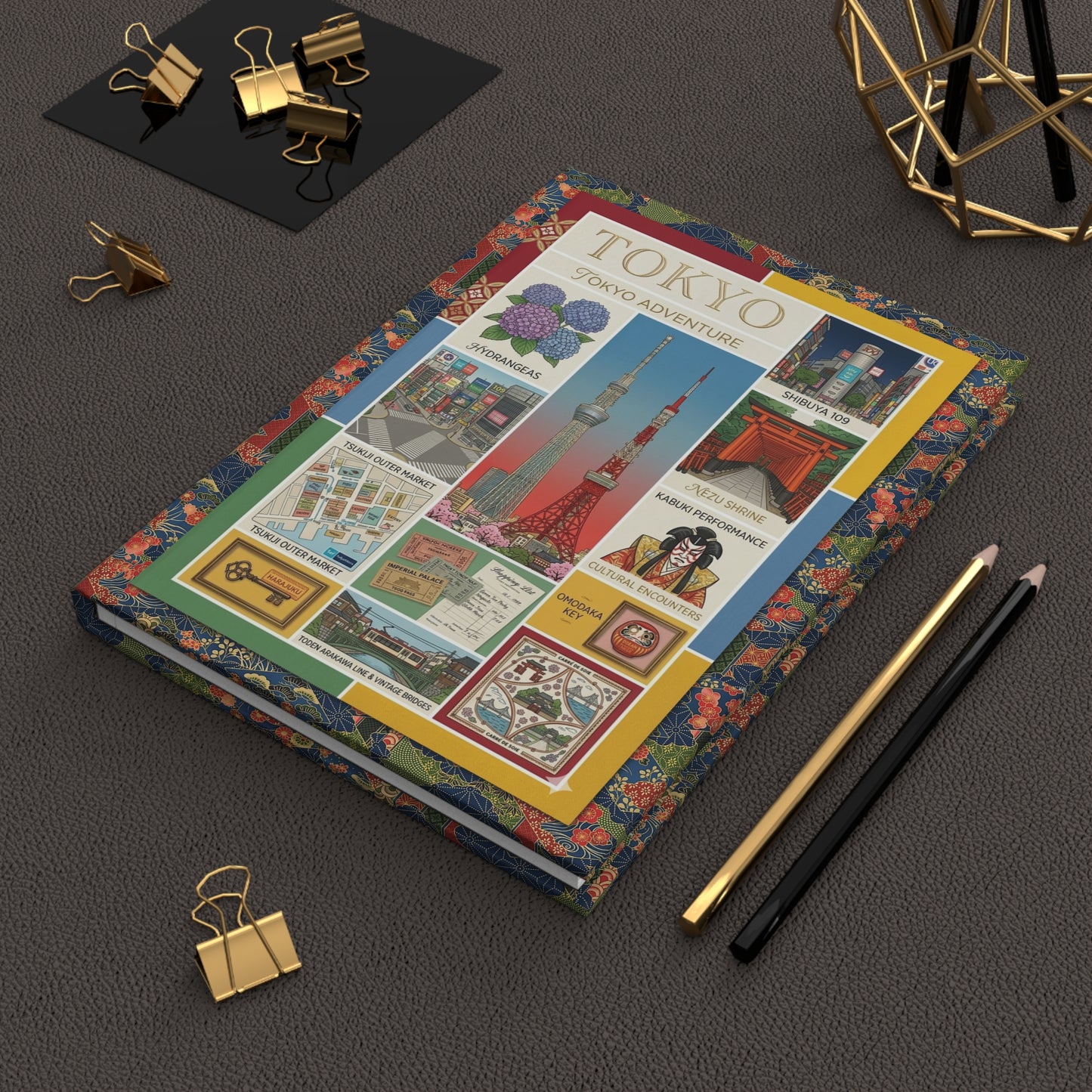 Vintage Tokyo travel poster journal on workspace celebrating mid-century graphic design - LeBonJournal
