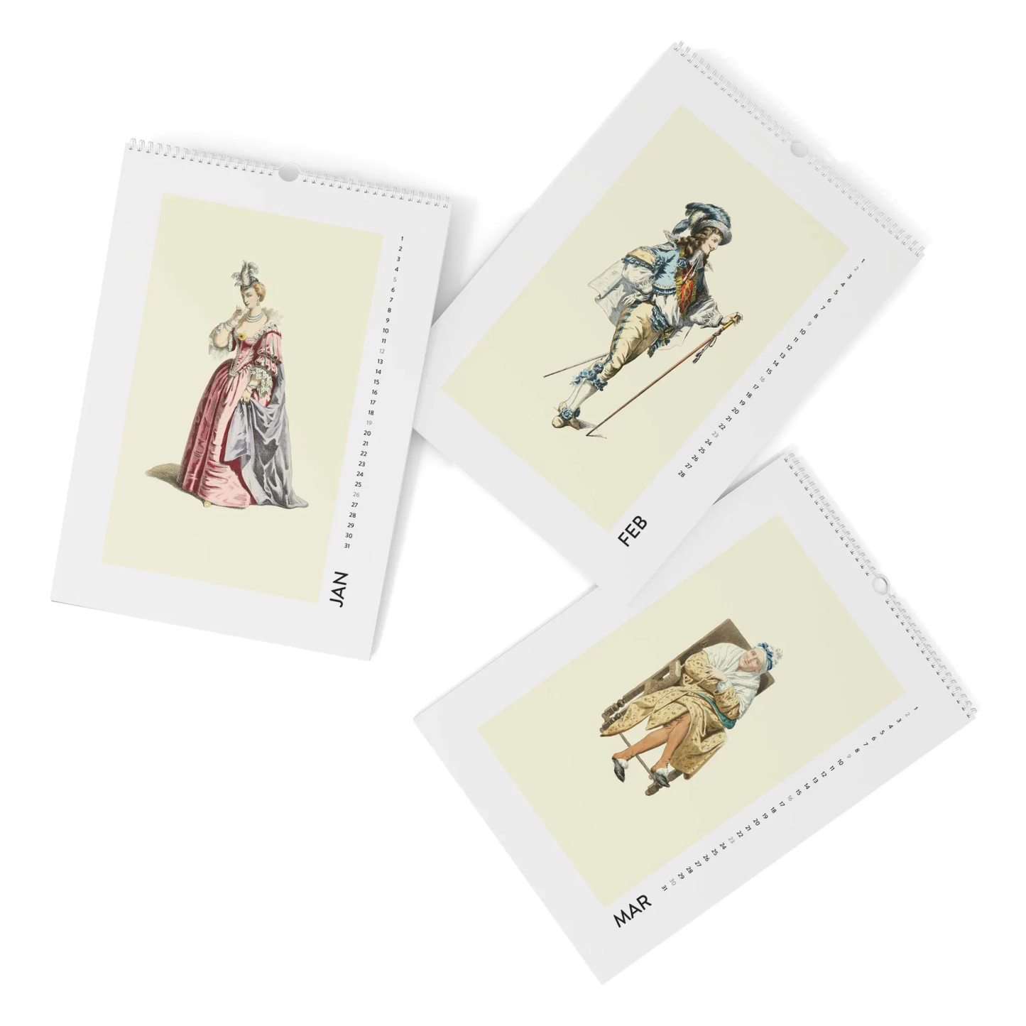 Vintage almanac printed with hand-colored Molière character illustrations - LeBonJournal