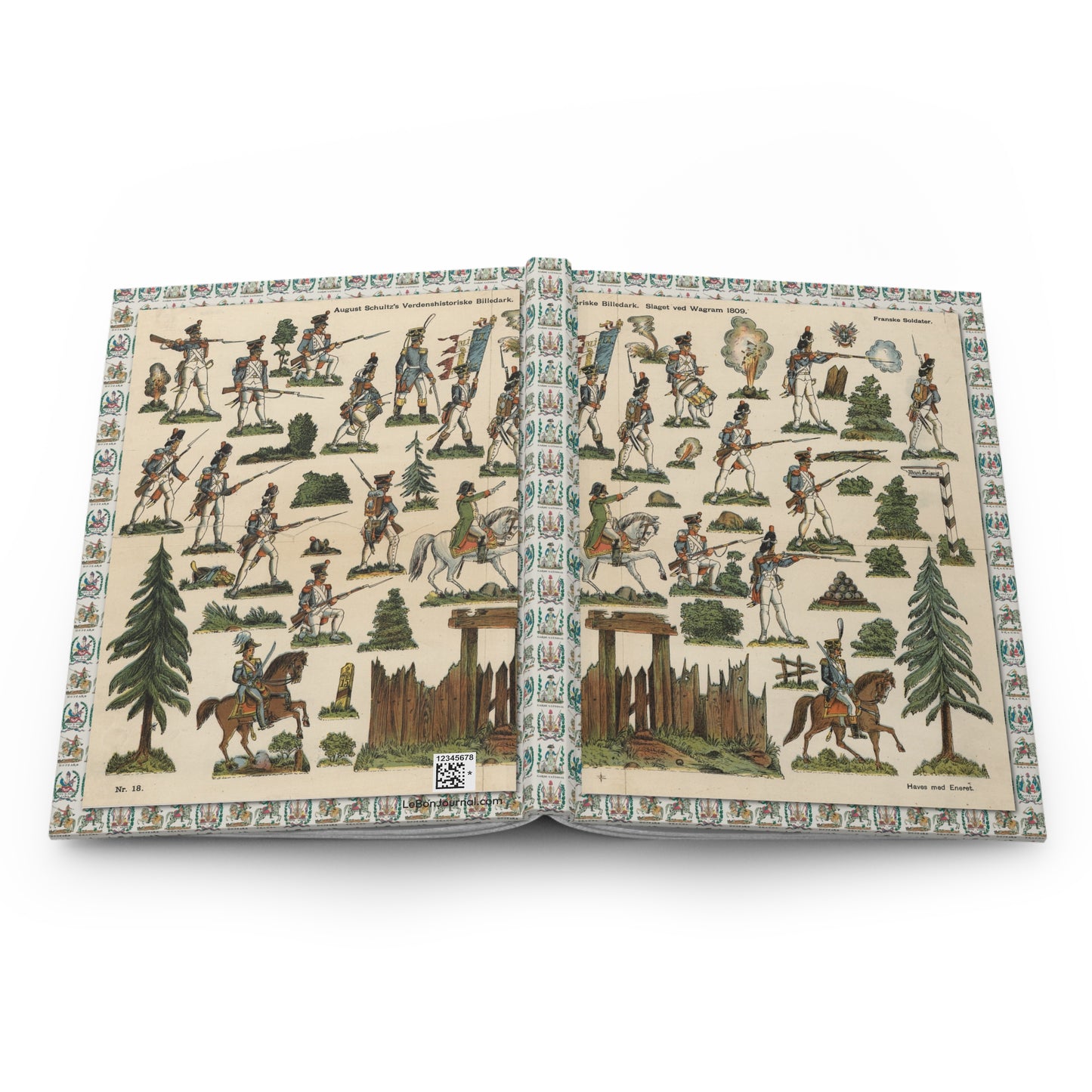 Wagram hardcover journal spine and full-wrap August Schultz 1910 Battle of Wagram 1809 educational military history chart - LeBonJournal