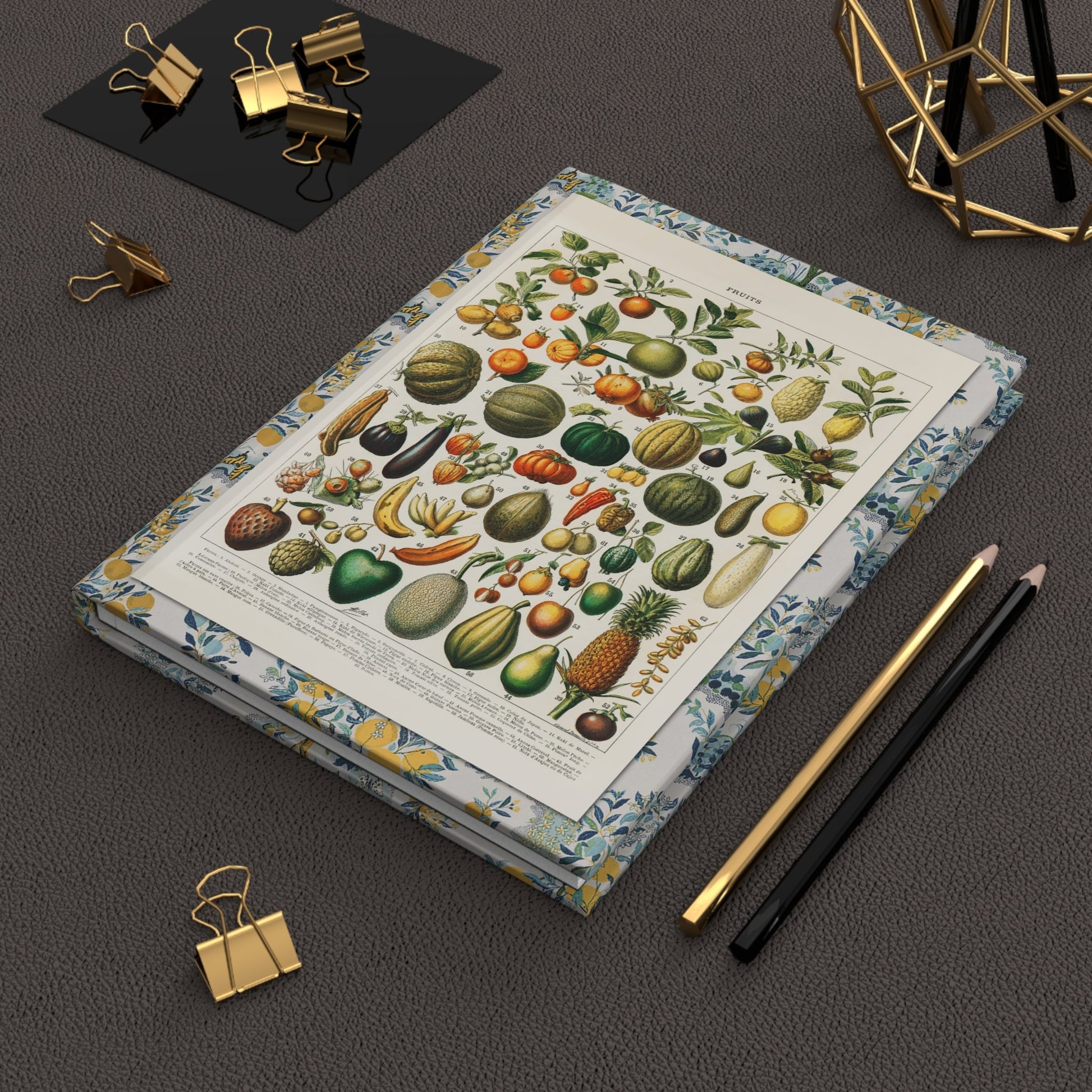 Adolphe Millot 1898 1900 fruits journal on desk with gold clips for garden notes- LeBonJournal