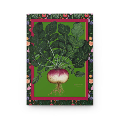 Ulisse Aldrovandi journal front cover with Renaissance radish illustration in white and purple - LeBonJournal