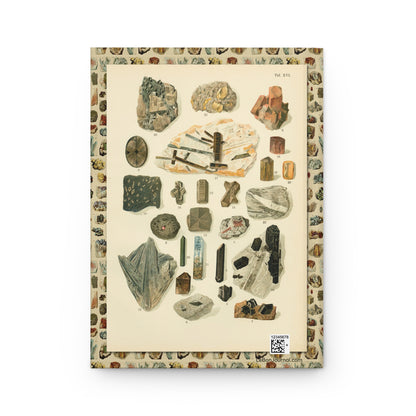 Back cover of hardcover journal featuring Alexander Bernard Plate XVI mineral specimens crystalline forms from Atlas Minerálů 1907 Prague - LeBonJournal