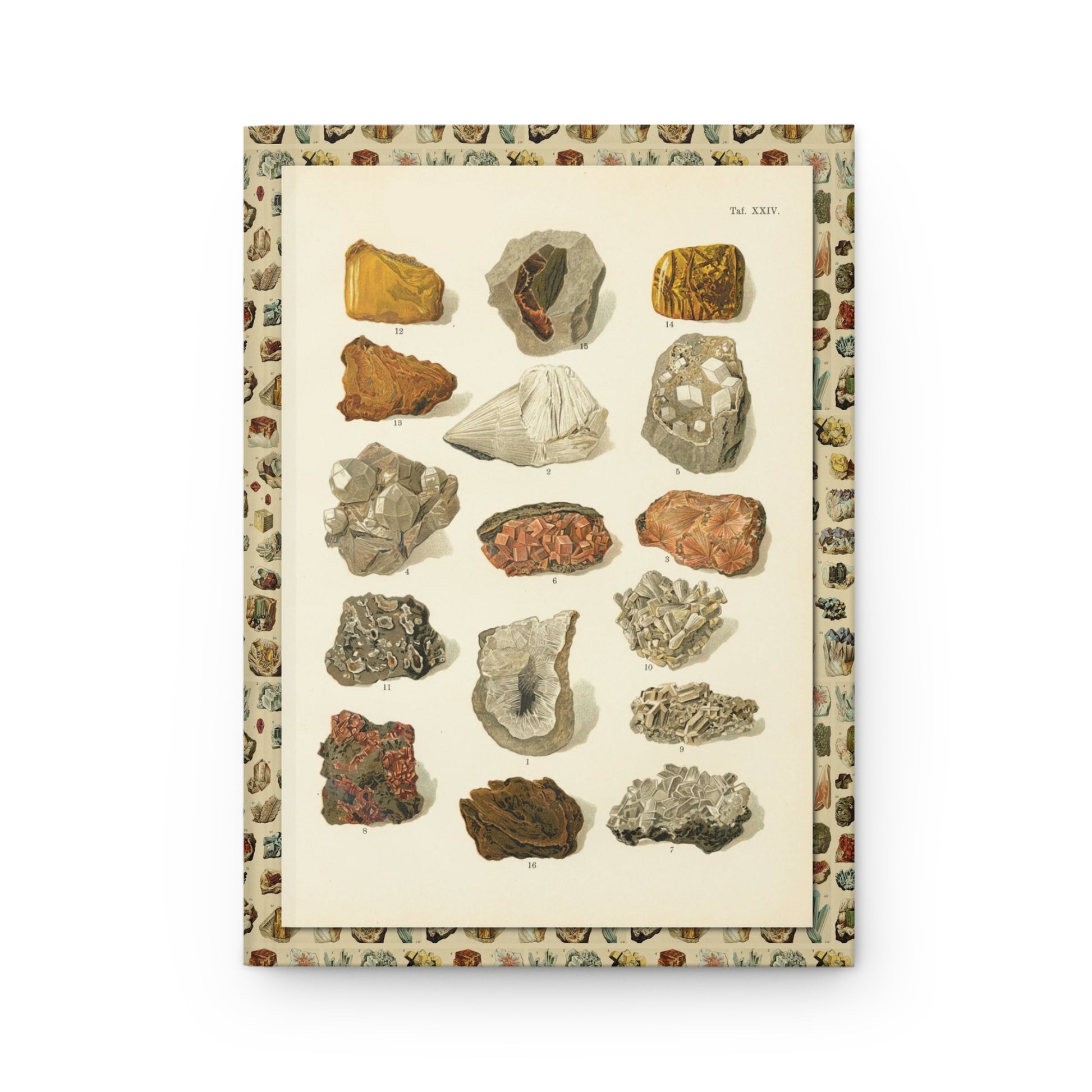 Front cover of hardcover journal featuring Alexander Bernard Plate XXIV with galena sphalerite molybdenite pyrite quartz from Atlas Minerálů 1907 - LeBonJournal