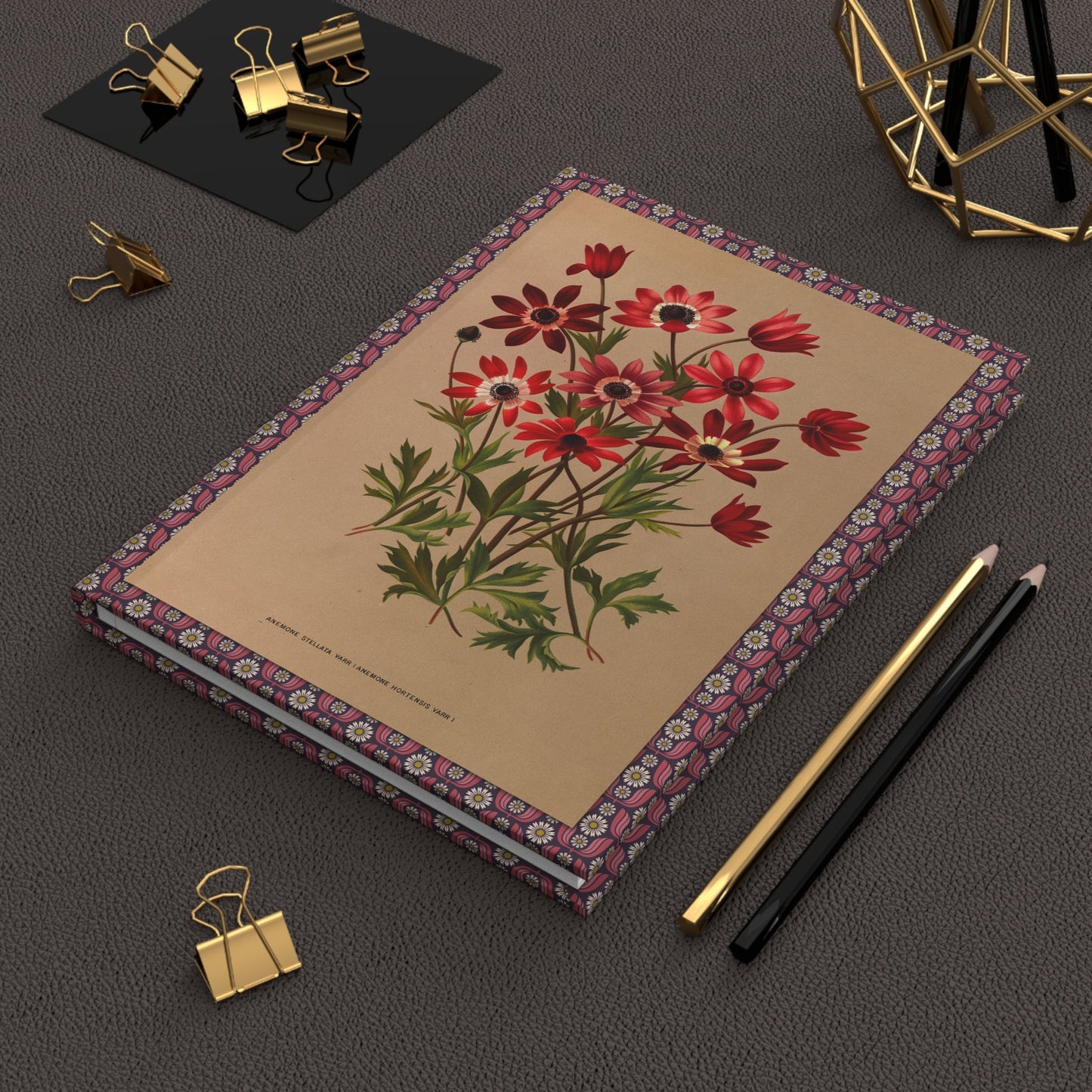 Arentina Arendsen 1872-1881 botanical journal on desk with gold clips for garden notes - LeBonJournal