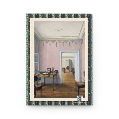 Back cover Austrian watercolor 1840 writing room Schreibkabinett Biedermeier desk chairs Wien Museum Austrian School - LeBonJournal