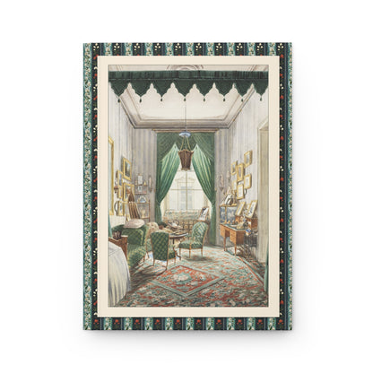 Front cover close-up Austrian watercolor 1853 curtained bed alcove green curtains Biedermeier furniture Cooper Hewitt Thaw Collection - LeBonJournal