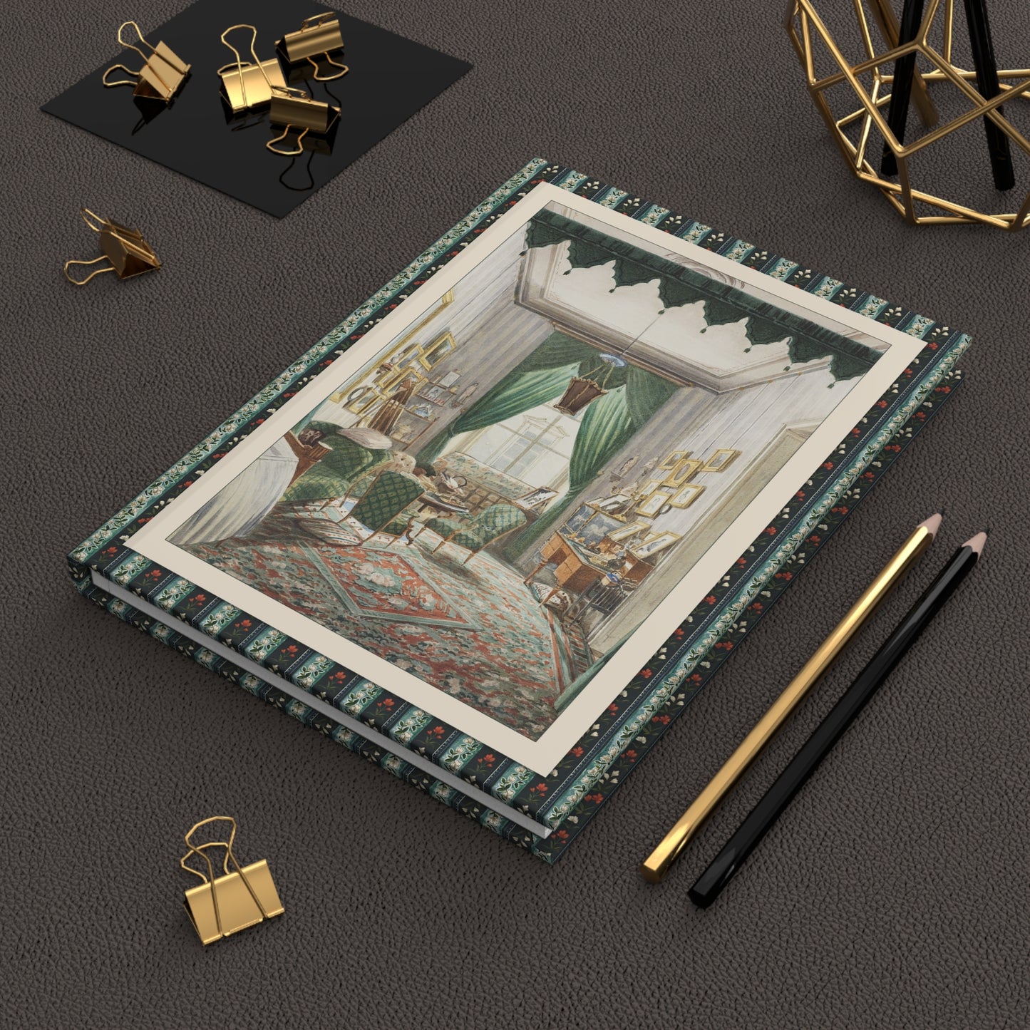 Biedermeier interior journal with vintage home decor fabric swatches wallpaper samples interior design books Austrian watercolor 1840-1853 domestic space - LeBonJournal
