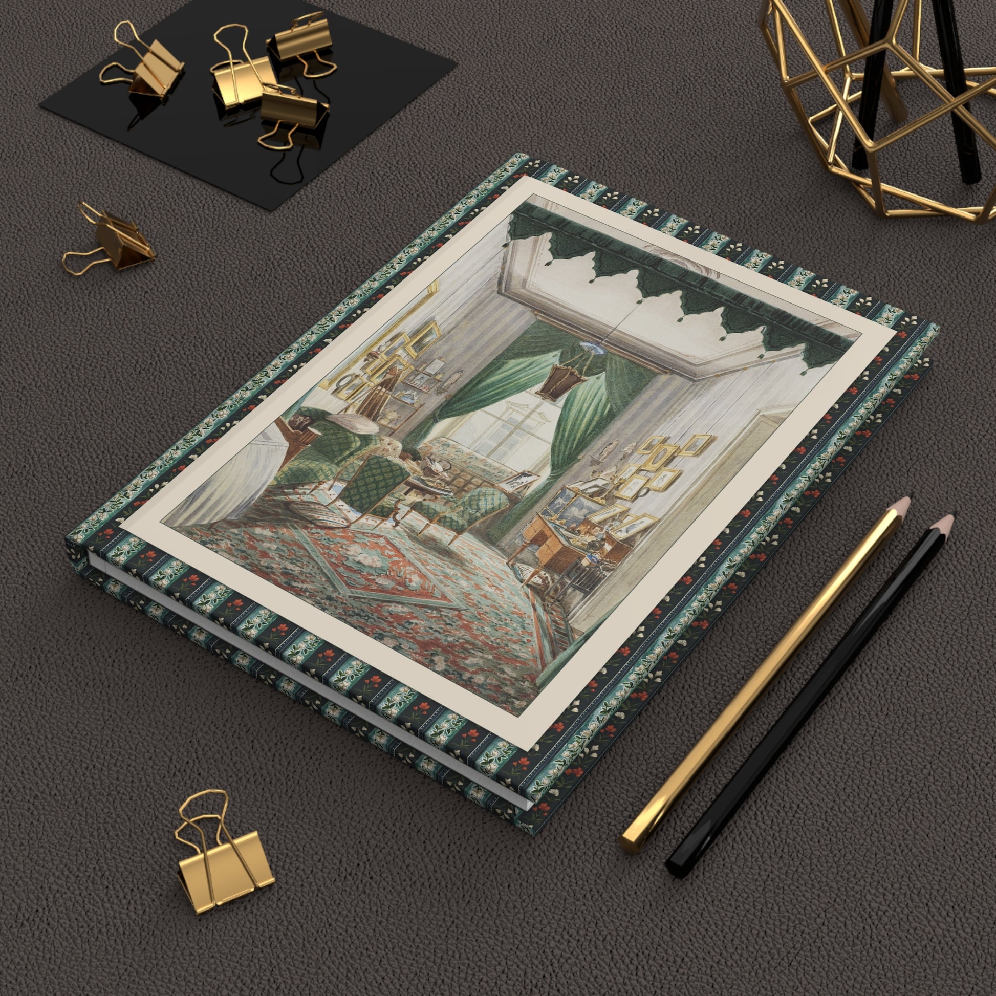 Biedermeier interior journal with vintage home decor fabric swatches wallpaper samples interior design books Austrian watercolor 1840-1853 domestic space - LeBonJournal