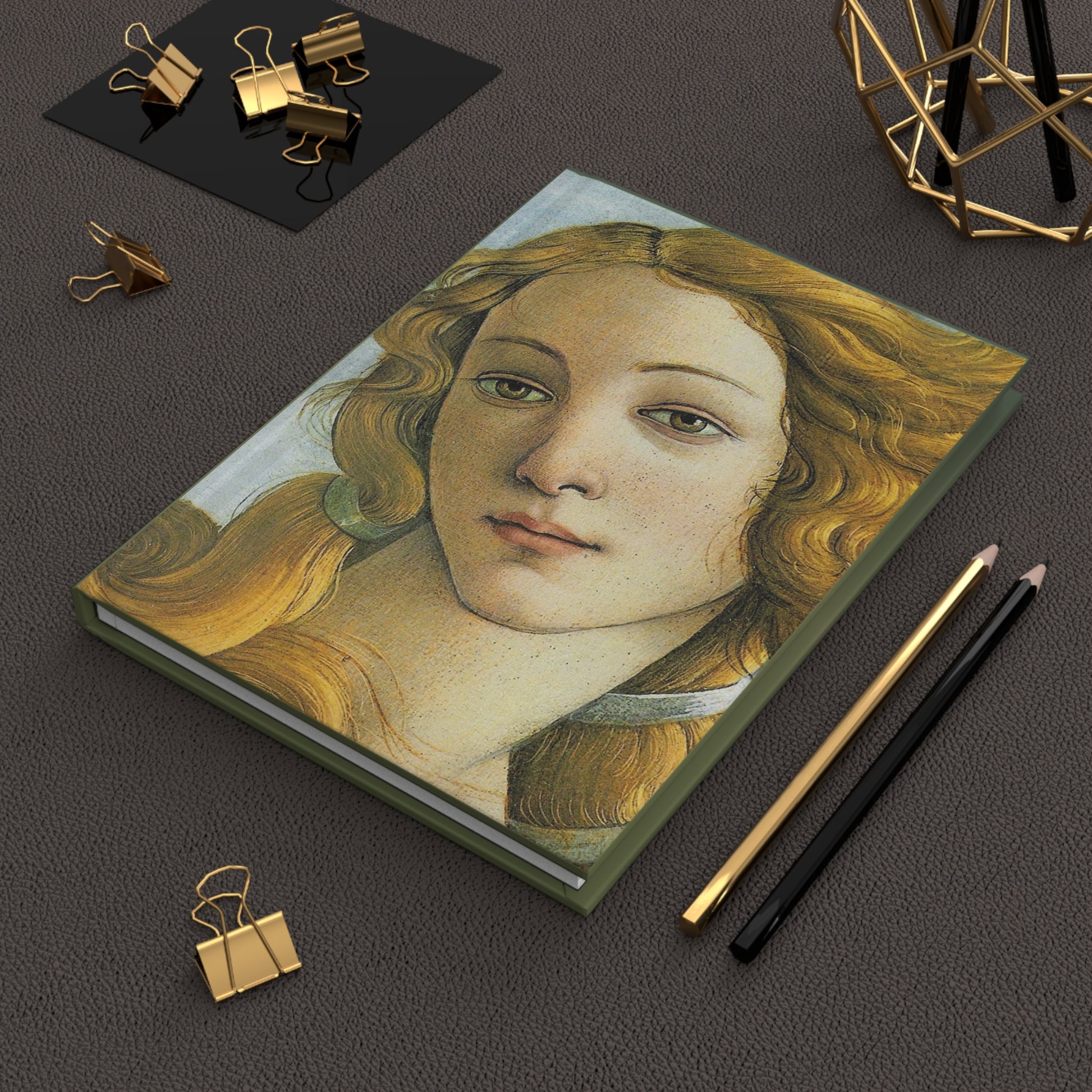 Birth of Venus journal on Renaissance scholar desk with Uffizi Gallery art books Italian Renaissance prints classical mythology texts and Florence travel photography - LeBonJournal