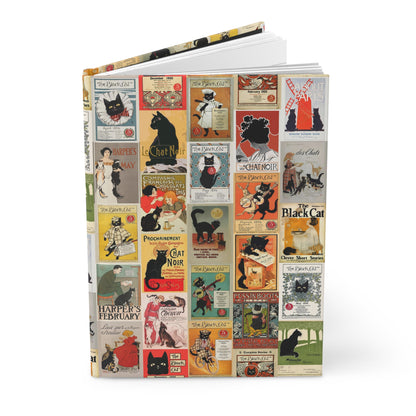 Black cat collage hardcover journal featuring Belle Époque vintage posters Steinlen Tournée du Chat Noir 1896 Nelly Umbstaetter Edward Penfield Art Nouveau - LeBonJournal