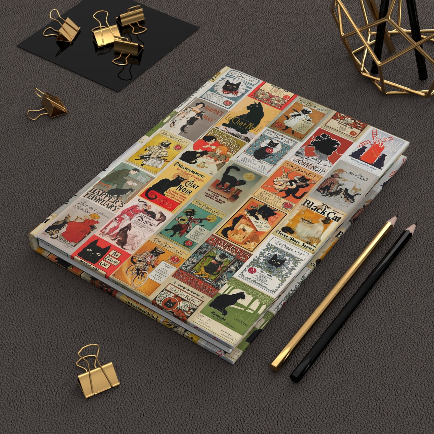 Black cat collage journal with vintage books Art Nouveau posters bohemian Paris Le Chat Noir cabaret Belle Époque aesthetic - LeBonJournal