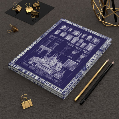 Lifestyle photo of blueprint architecture journal styled for architects designers and architecture students with drafting tools - LeBonJournal