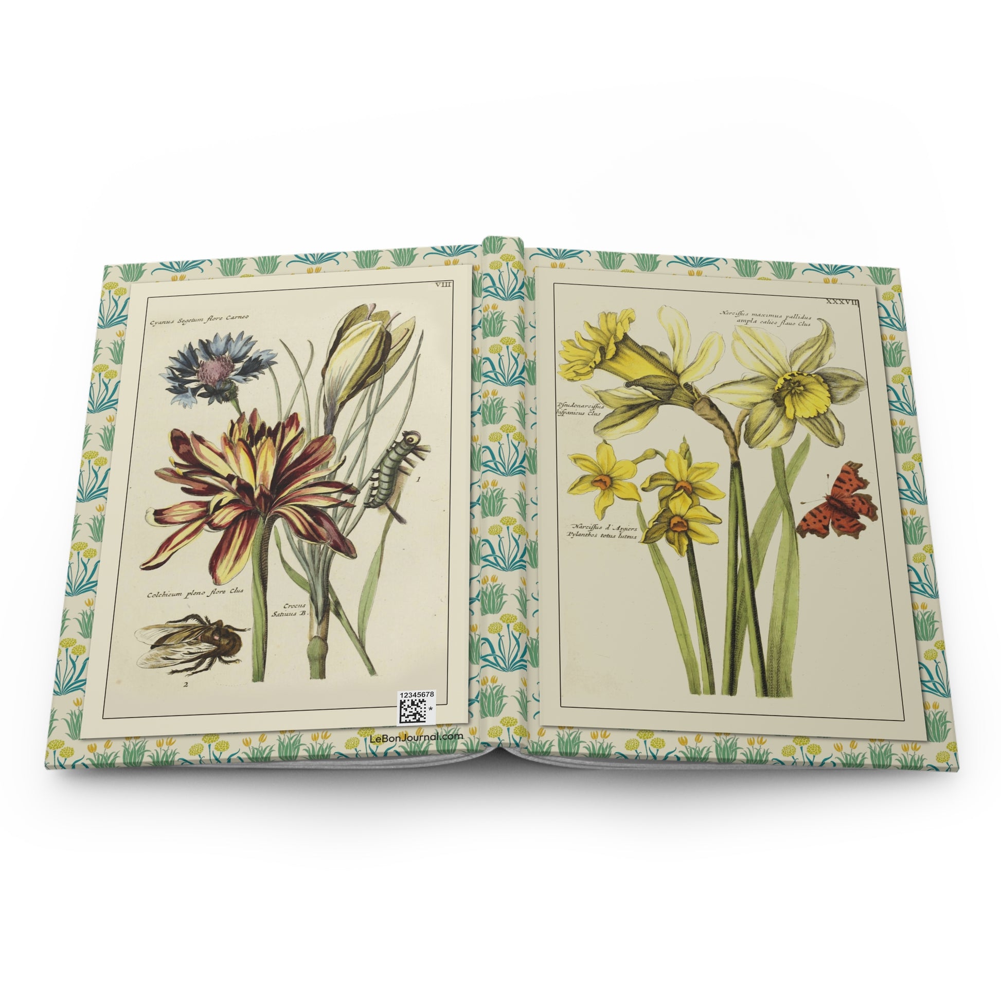 botanical hardcover journal spine and full-wrap 1794 Nederlandsch Bloemwerk hand-colored floral design - LeBonJournal