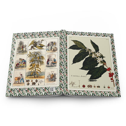 Coffee plant botanical journal open showing casewrap binding with 1774 and 1840 illustrations - LeBonJournal
