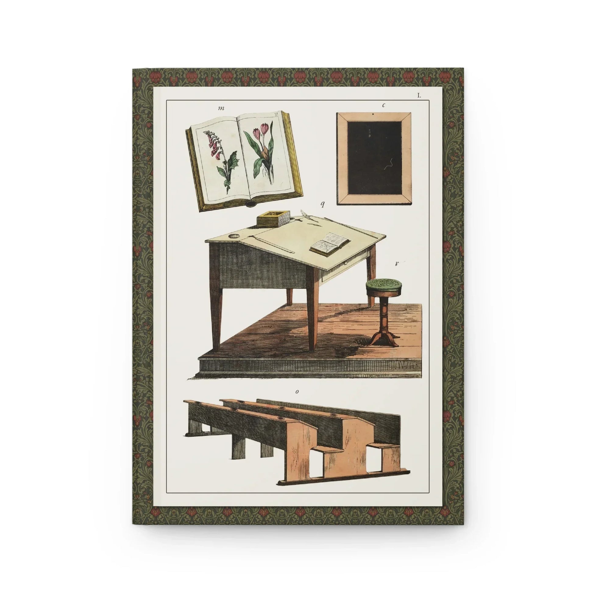 D. Englert journal front cover with 1867 schoolroom furnishings illustration - LeBonJournal