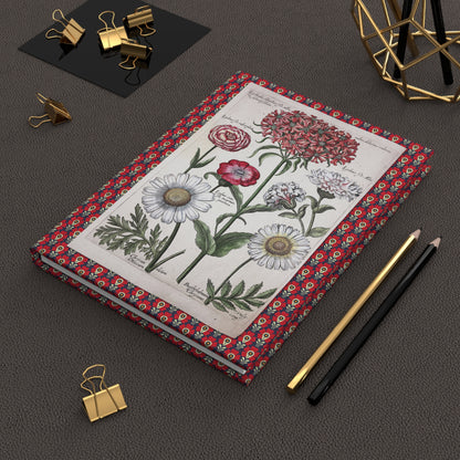 Lifestyle photo of De Bry 1641 botanical journal with chrysanthemum cover styled for garden notes and nature writing
 - LeBonJournal