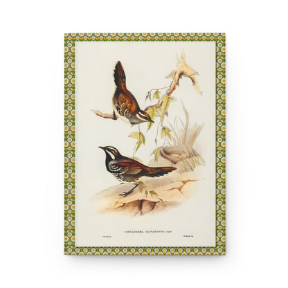 Front cover of hardcover journal featuring Elizabeth Gould Chestnut Quail-thrush Cinclosoma castanotum male and female from Birds of Australia 1848 - LeBonJournal