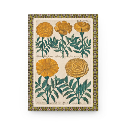 Emanuel Sweert journal front cover with 1612 Five Marigolds African Tagetes engravings - LeBonJournal