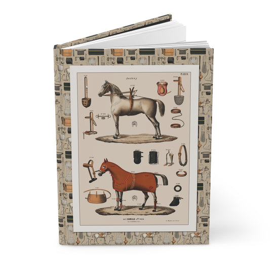 Equestrian equipment hardcover journal featuring contemporary composition Alp Camille Jeune 1890 Parisian saddlery catalog jockey gear chromolithograph horse tack - LeBonJournal