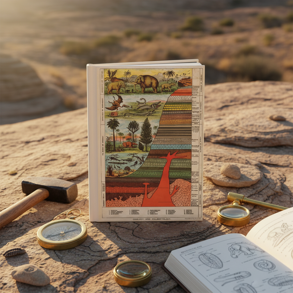 Geology Palaeontology journal on rocky terrain with rock specimens fossil samples geological hammer compass field research outdoor earth science exploration - LeBonJournal