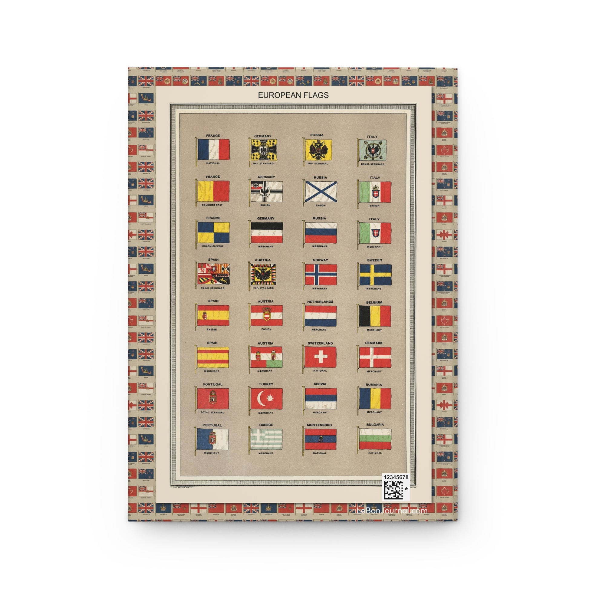 Harmsworth Atlas journal back cover with 1908 European Flags chart - LeBonJournal
