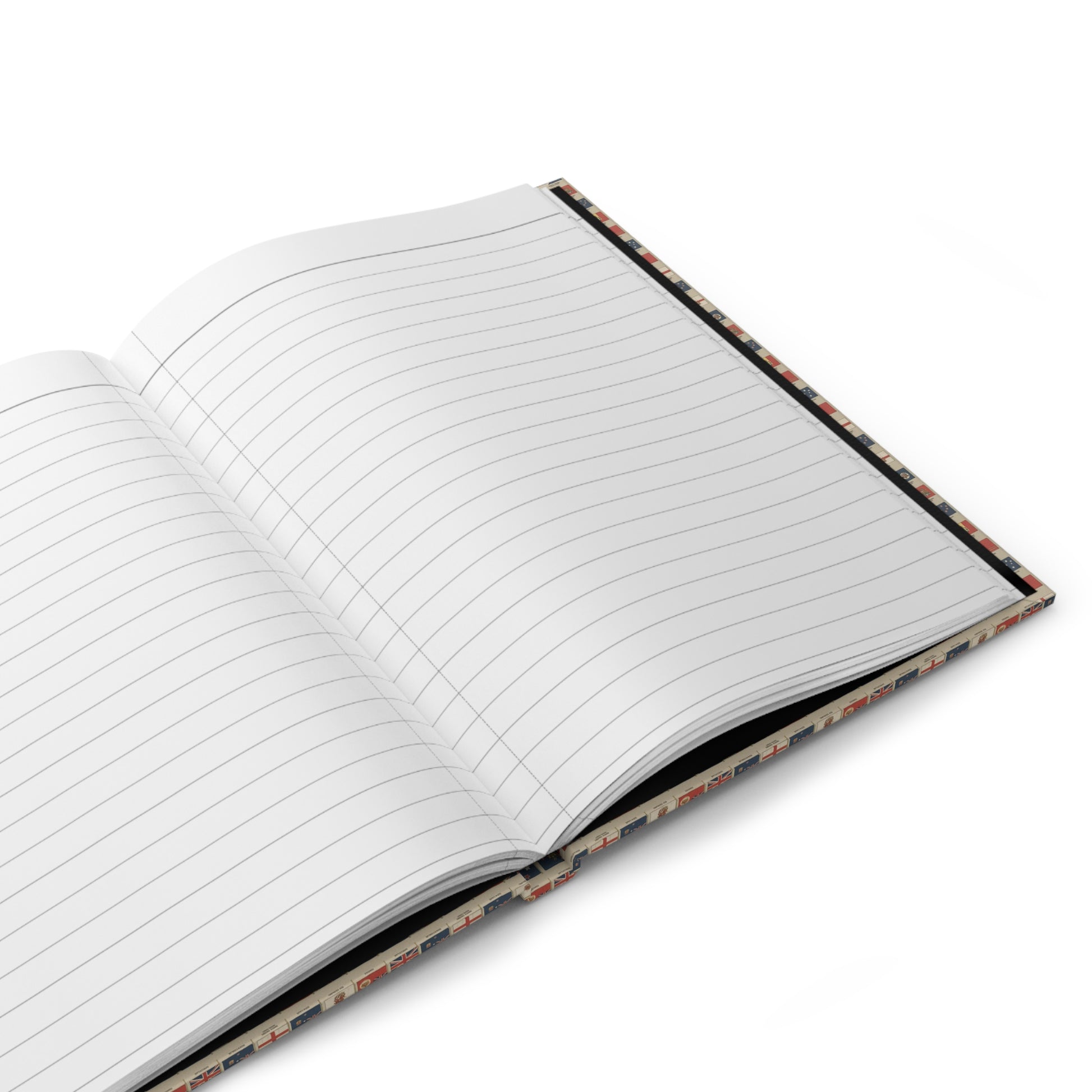 Open Harmsworth Atlas flags journal showing 150 lined perforated pages for travel notes - LeBonJournal 