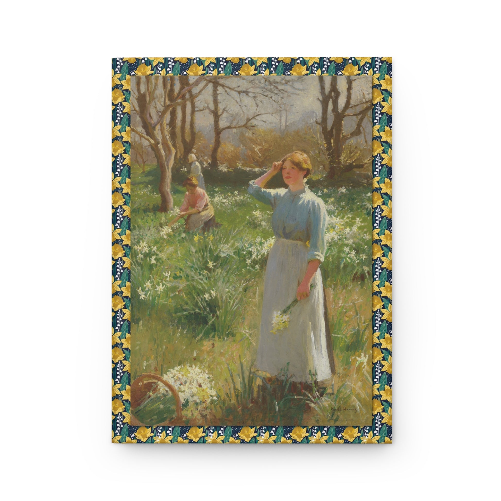 Front cover of hardcover journal featuring Harold Harvey Daffodils oil painting circa 1908-1915 Newlyn School impressionist art - LeBonJournal