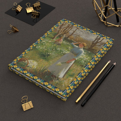 Lifestyle photo of Harold Harvey spring journal styled for garden notes nature writing and springtime reflections with flowers - LeBonJournal