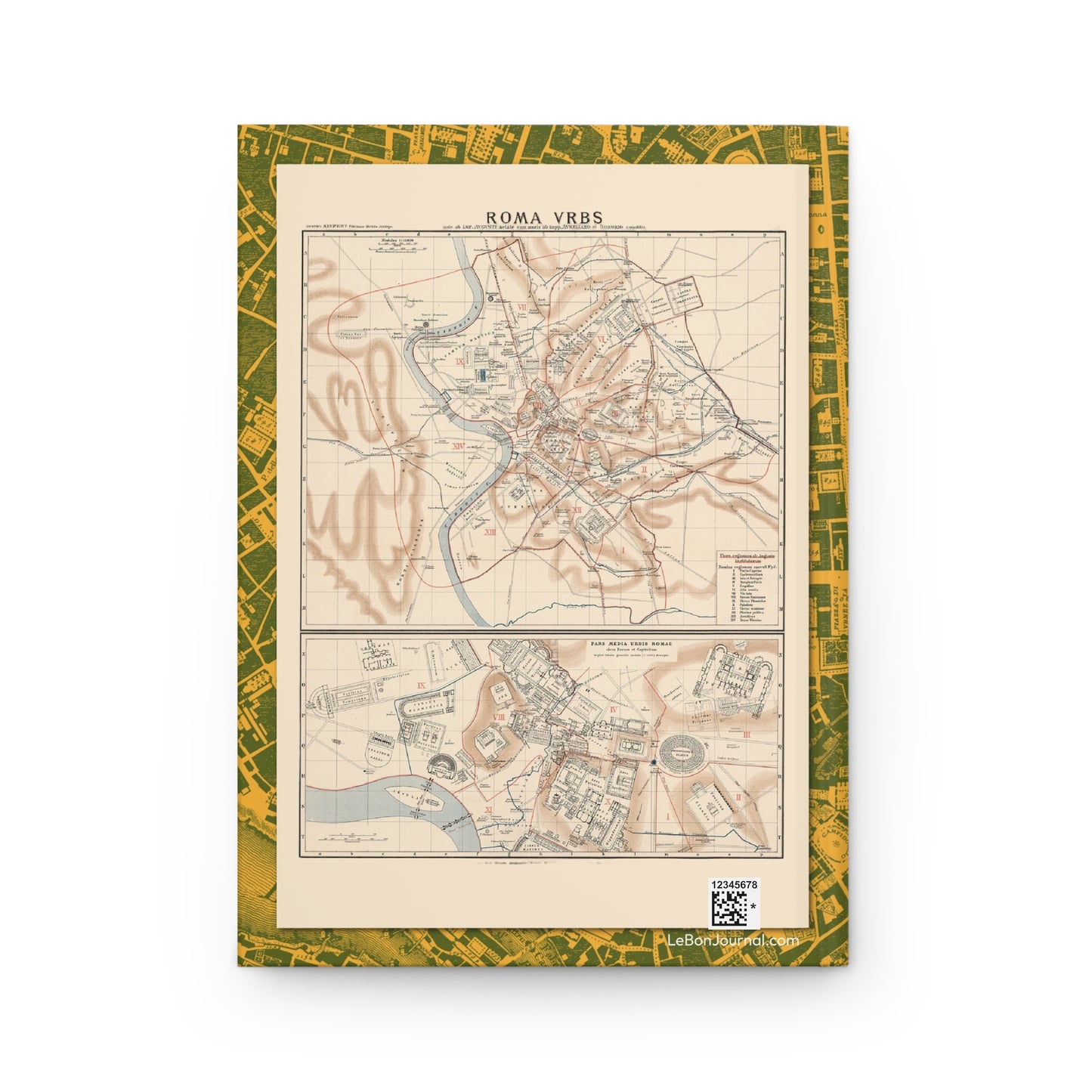Rome journal back cover with 1914 Heinrich Kiepert Roma Urbs historical map - LeBonJournal