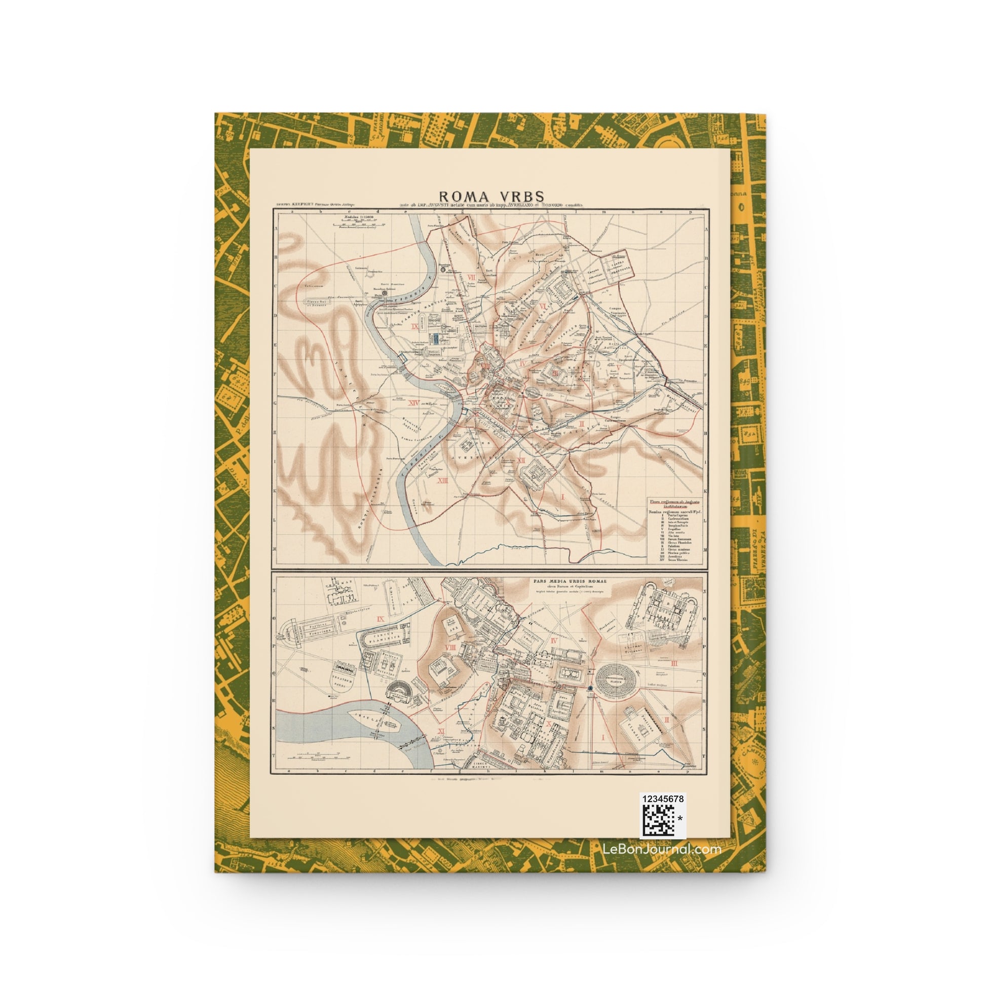 Rome journal back cover with 1914 Heinrich Kiepert Roma Urbs historical map - LeBonJournal