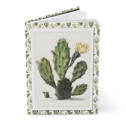 Hardcover journal standing upright showing Herman Saftleven Pear Cactus in Bloom 1683 Dutch Golden Age botanical drawing on front cover - LeBonJournal