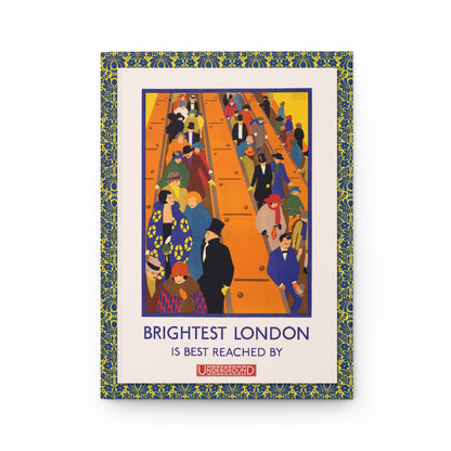 Front cover of hardcover journal featuring Horace Taylor Brightest London is Best Reached by Underground 1924 escalator scene Art Deco poster - LeBonJournal