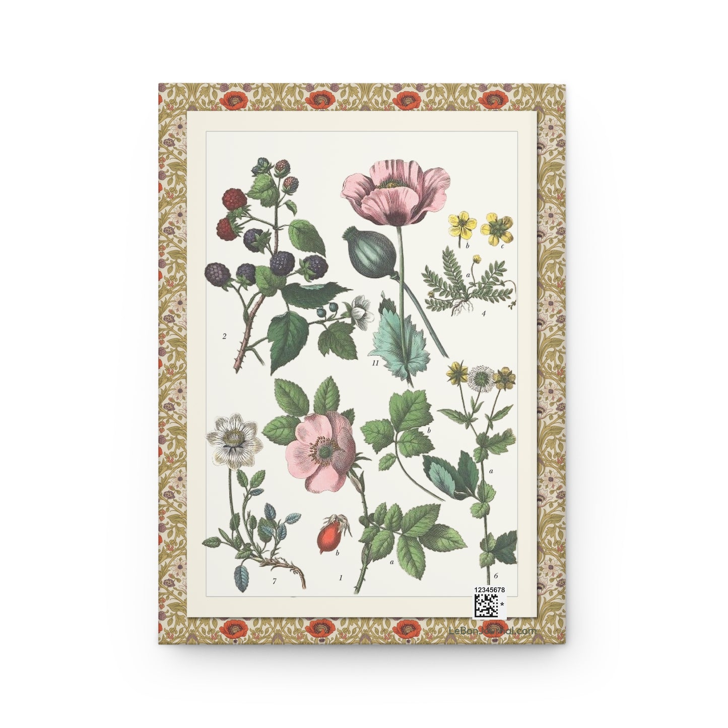 Jacob Sturm journal back cover with 1887 Plate XXVI roses blackberry and wildflowers - LeBonJournal