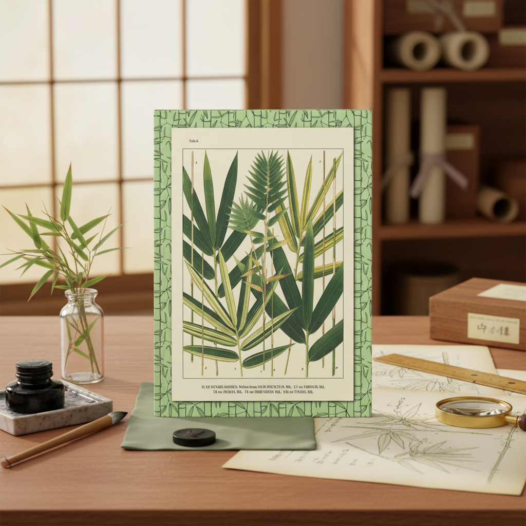 Shirasawa Makino 1912 Japanese bamboo journal at Meiji botanist desk with ink stone brush bamboo specimens and shoji window light - LeBonJournal
