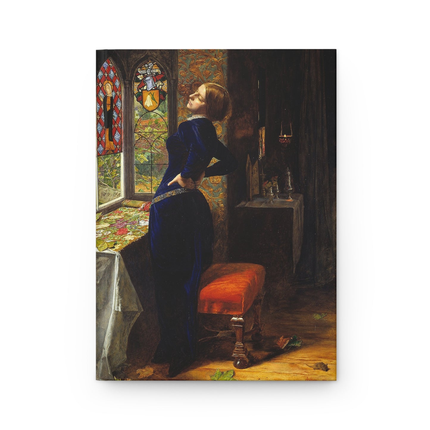 Front cover of hardcover journal featuring John Everett Millais Mariana 1851 Pre-Raphaelite painting from Tate Britain Shakespeare Tennyson - LeBonJournal