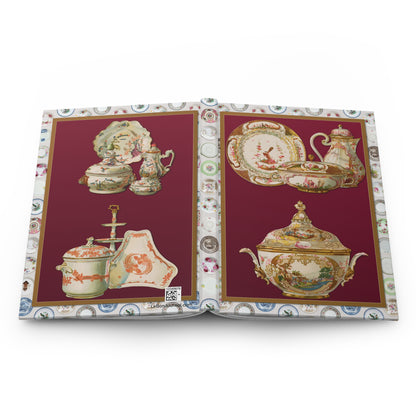 Karl Berling Meissen porcelain journal open showing casewrap binding with 1900 ceramic plates - LeBonJournal
