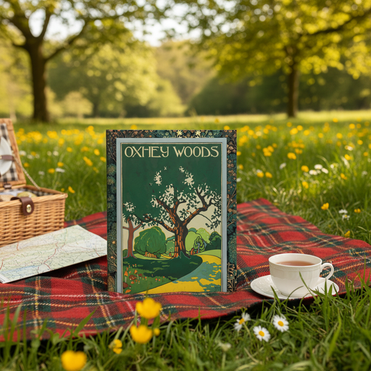 Edward McKnight Kauffer 1915 Oxhey Woods journal at English countryside picnic with tartan blanket wildflowers tea and vintage map - LeBonJournal
