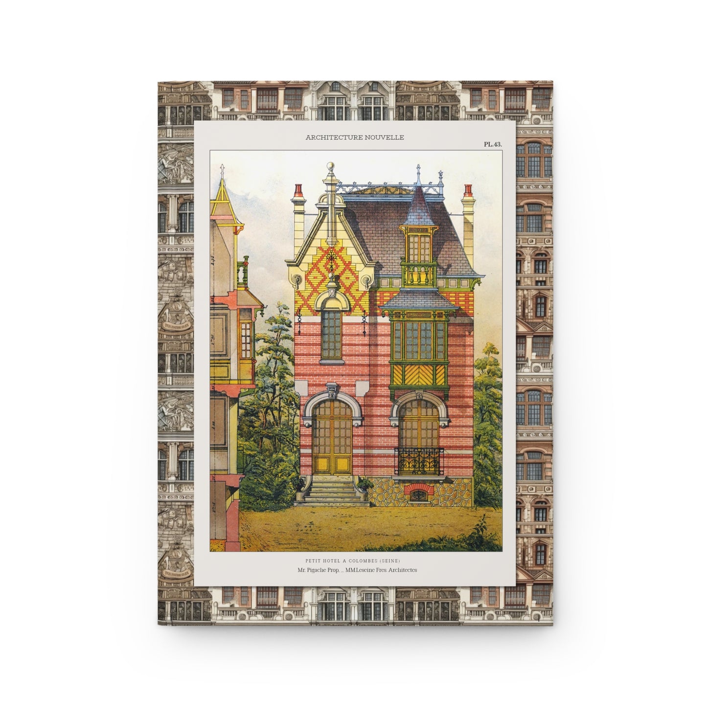 Front cover of hardcover journal featuring Leseine Frères Petit Hôtel à Colombes from Architecture Nouvelle 19th-century French villa design - LeBonJournal
