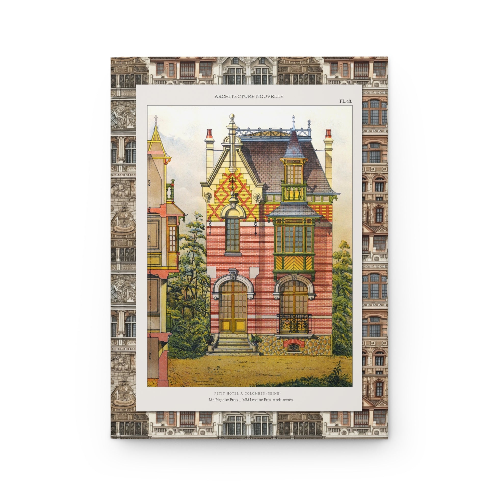 Front cover of hardcover journal featuring Leseine Frères Petit Hôtel à Colombes from Architecture Nouvelle 19th-century French villa design - LeBonJournal