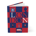 London travel journal with Union Jack colors mosaic featuring Big Ben, Tower Bridge and iconic symbols - LeBonJournal