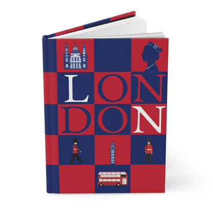  London travel journal with Union Jack colors mosaic featuring Big Ben, Tower Bridge and iconic symbols - LeBonJournal
