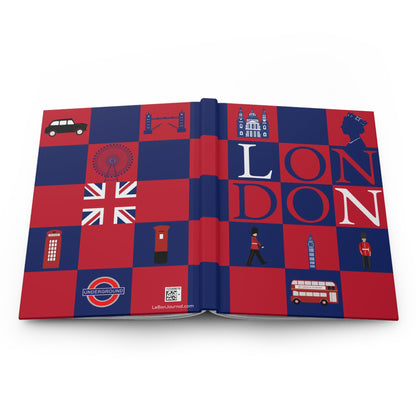 London travel journal open showing casewrap binding and iconic symbols design - LeBonJournal